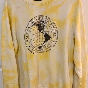 National Geographic Cream and Yellow Tie-Dye Crewneck Sweater